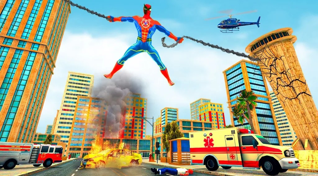 绳索飞行超级蜘蛛游戏官方版安卓版（Flying Superhero Rescue Battle）图2